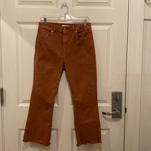 Loft rust denim flared ankle frayed bottoms